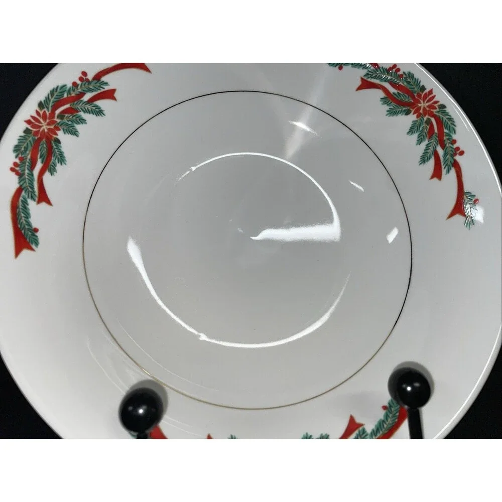 Tienshan Poinsettia & Ribbons Round Serving Bowl 9
